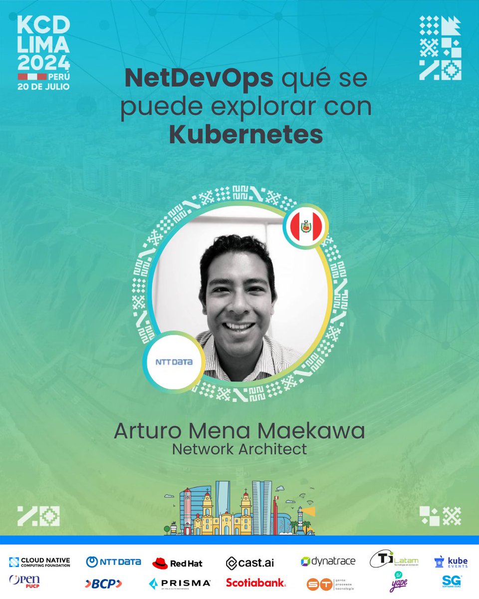 KCDLimaPeru's tweet photo. Desde Perú 🇵🇪 🤗 , presentamos a Arturo Mena Maekawa de NTT DATA, quien nos trae su charla: “NetDevOps: qué se puede explorar con Kubernetes”. 📚 

¡Ven y participa en esta sessión con Arturo! 

#KCDLima #Kubernetes #OptimizaciónDeCostos #NTTDATA https://t.co/4Kacw47R9h