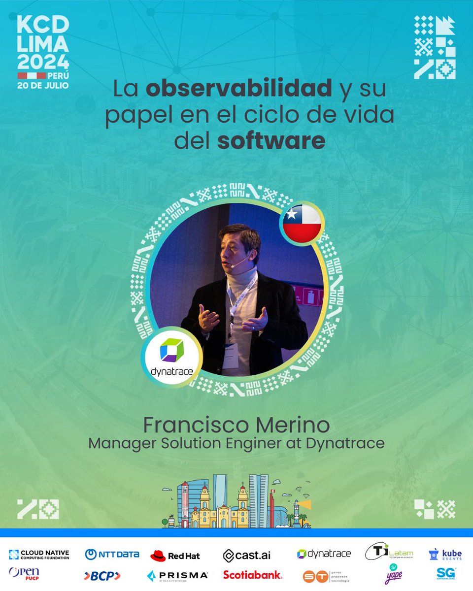KCDLimaPeru's tweet photo. ¡Presentamos a Francisco Merino desde Chile 🇨🇱 Dynatrace 🤗 ! 
Francisco nos trae su sesión: “La observabilidad y su papel en el ciclo de vida del software” 💪 🎺 🥁 

¡Ven y conversa con Francisco! 😉 

#KCDLima #Kubernetes #DYNATRACE https://t.co/Gi6oREWiJS