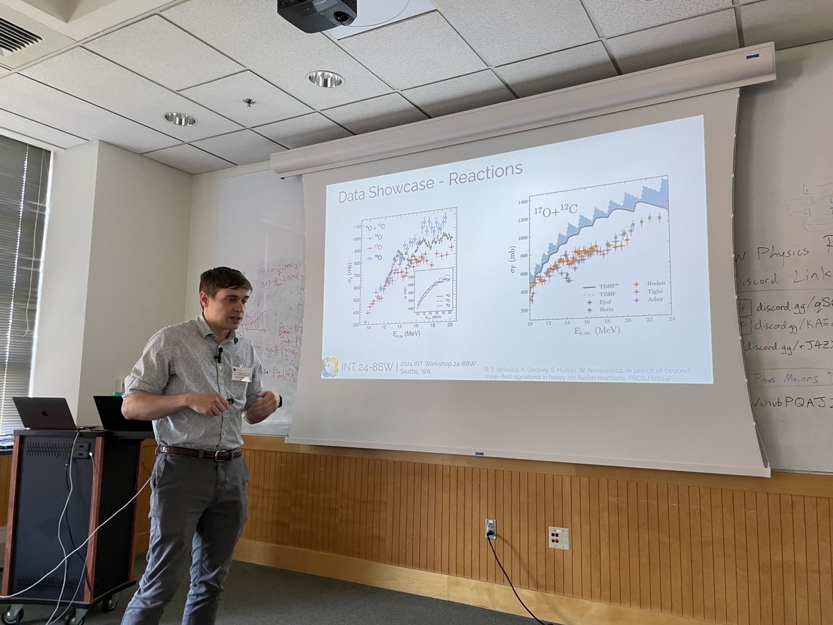 rothkopfAK's tweet photo. Time dependent quantum dynamics is at the heart of understanding fusion &amp; fission reactions. Emulators are central to make this physics accessible. @kylegodbey (@FRIBLab) in his talk at the @UW #INT workshop presents deployable emulators from his Bayesian Mass Explorer project. https://t.co/1o2f17KcXM