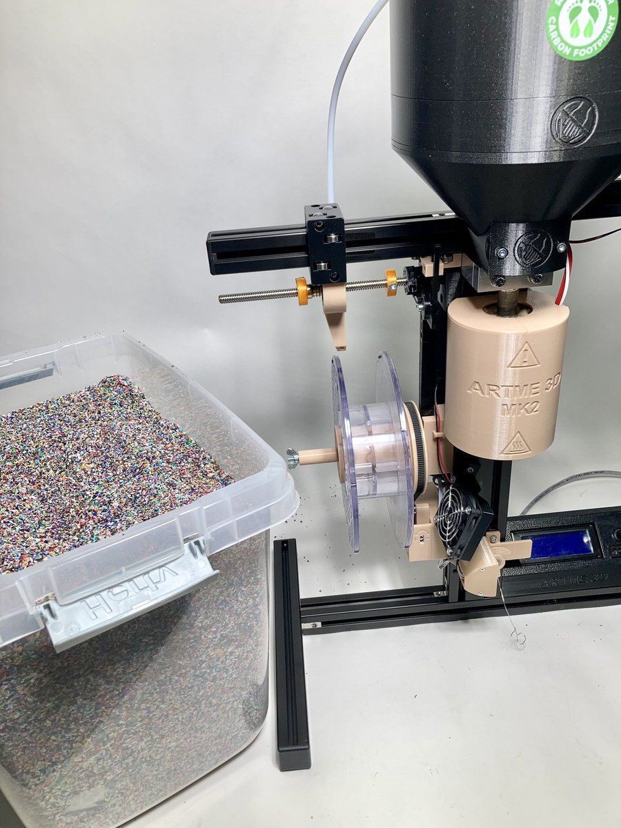 joshuartaylor's tweet photo. #3dprint I finally finished the @ARTME3D filament Extruder. I’ve got 30 pounds of ground up @BambulabGlobal waste ready for testing! That’s just a sliver of a % from 1,000 pounds…Home recycling ♻️ antics! #3dp https://t.co/ihabWvoJRZ