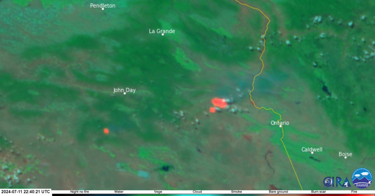 NSDwx's tweet photo. Intense heat signature from what I believe is being called the #CowValleyFire in eastern Oregon. The fire is burning just north of the John Day Highway #orwx #orwildfire https://t.co/rlg7dnGAa0