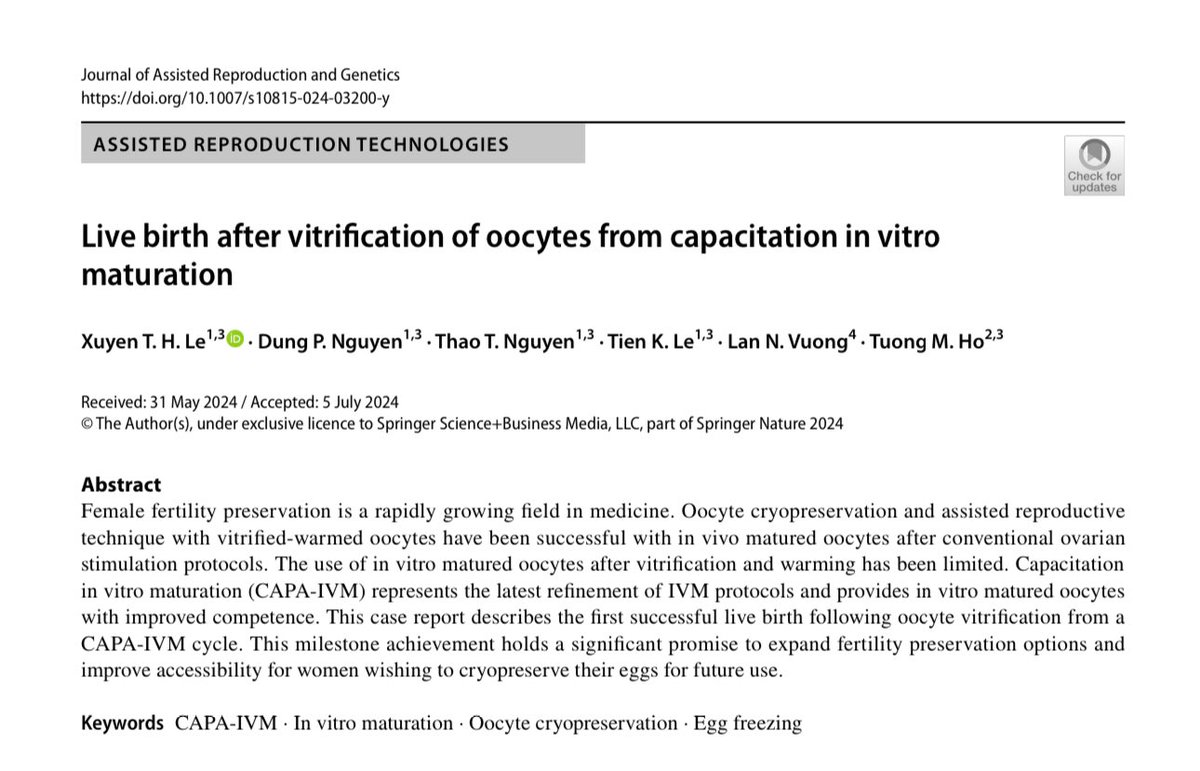 The first live birth after vitrification of ocytes from CAPA-IVM. It was from a single blastocyst transfer.