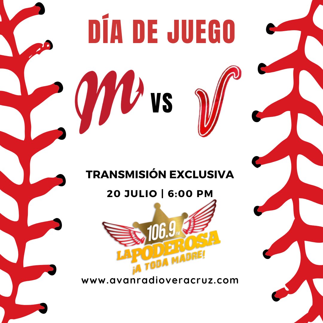 LaPoderosa1069's tweet photo. ⚾️🔥Día de Juego🔥⚾️

No te pierdas la TRANSMISION EXCLUSIVA del juego
Diablos Rojos del México👹🆚 El Águila de Veracruz 🦅

A través de La Poderosa 106.9 FM o por https://t.co/Hnjm6JOxlx
🗓 Hoy 20 de Julio
⏰ 18:00 Hrs.
#AtodaMadre https://t.co/fiRiRWFyDI