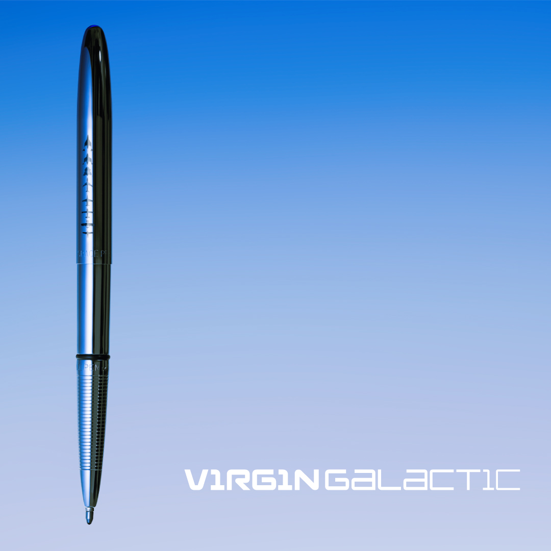 FisherPenCo's tweet photo. Pictured are the Black Titanium Nitride and Chrome Infinium Space Pen models used on the historic #unity22 spaceflight by @virgingalactic on July 11, 2021. https://t.co/SewQwRtlLv