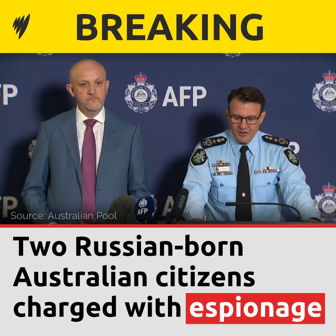 Two Australian citizens, including an ADF army private, are accused of obtaining Australian Defence Force material to share with Russian authorities. The pair have been arrested after a joint investigation by the ADF and ASIO.

Read more: ow.ly/sUEO50SA2VG