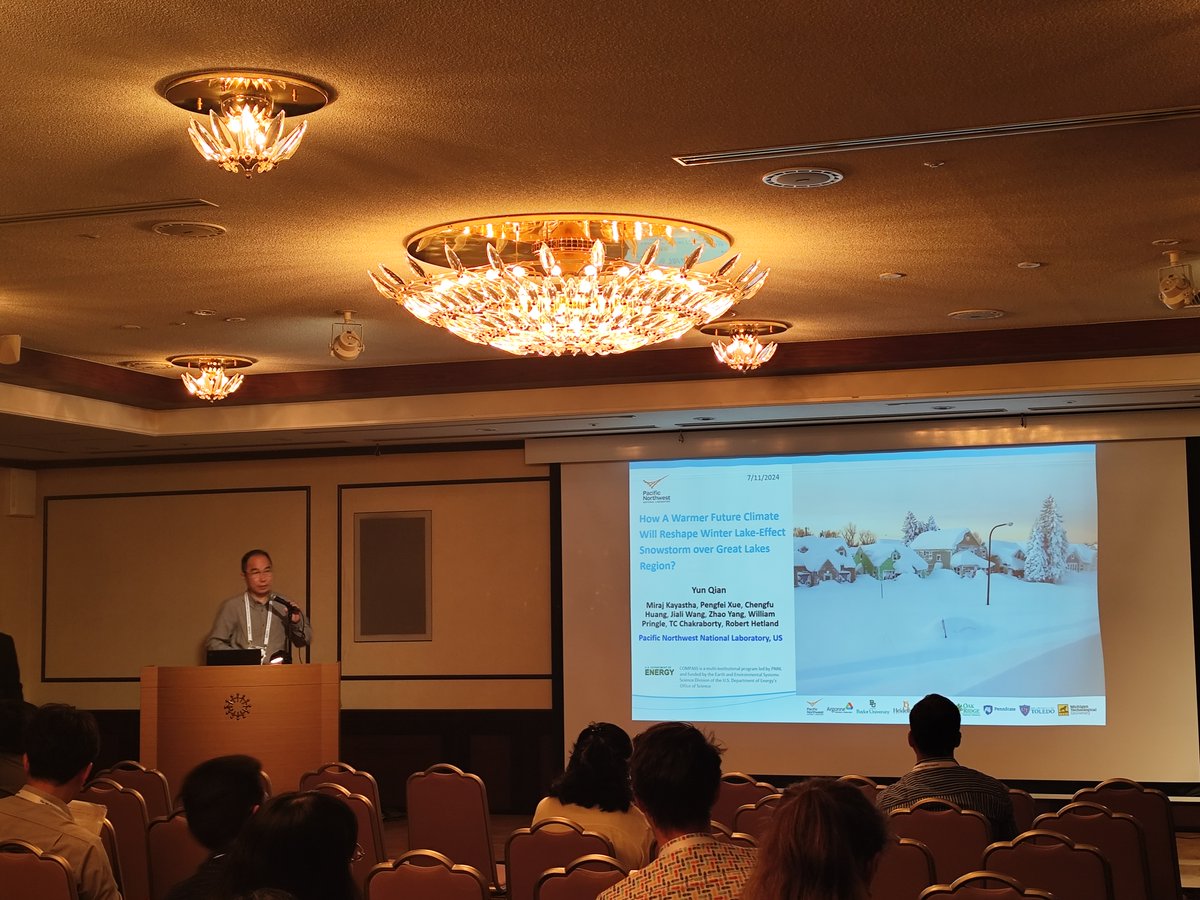AASjournal's tweet photo. Yun Qian @PNNLab presents how a warmer future climate will reshape winter lake-effect snowstorm over Great Lakes region at #GEWEX-OSC @GEWEX_WCRP His review on urbanization impact on regional climate &extreme weather https://t.co/CwClIFYTd6 is featured on a cover of @AASjournal https://t.co/A8YOWLuLgb