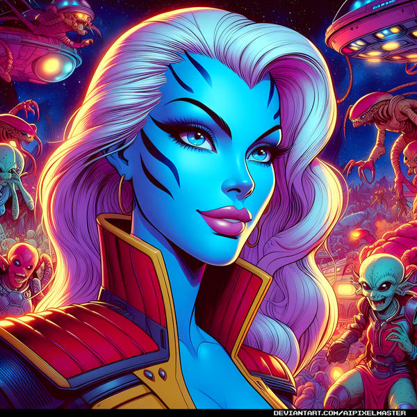 AIPixelMaster's tweet photo. Beautiful Alien Starship Captain! #alienbabe #aiart #aiartcommunity #pinupgirl #scifiart #synthography https://t.co/RNF6P456dv