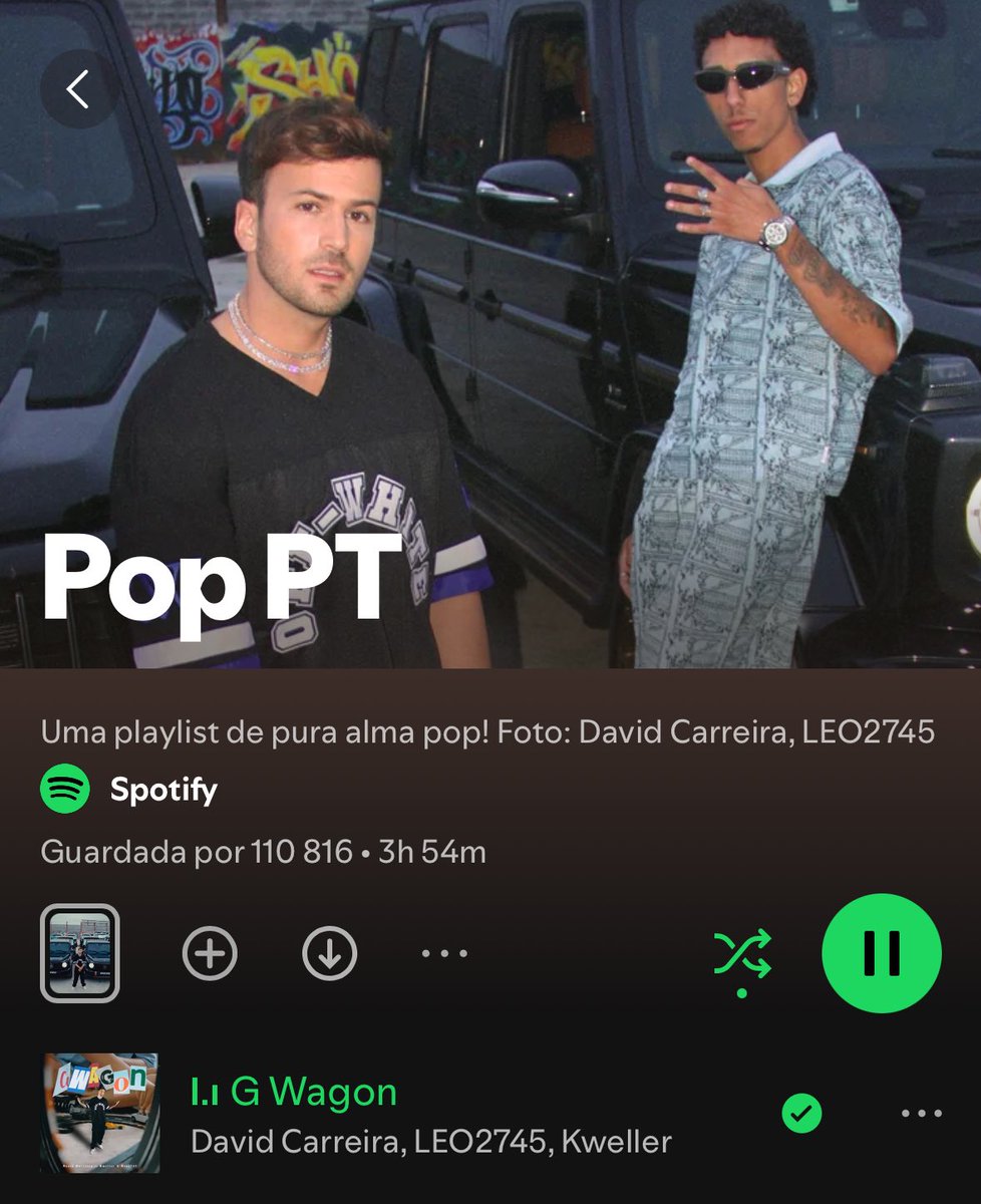 “G WAGON” do David em parceria com o Leo2745 e o Kweller é capa da playlist Pop PT no Spotify. 💨

📎: open.spotify.com/playlist/37i9d…