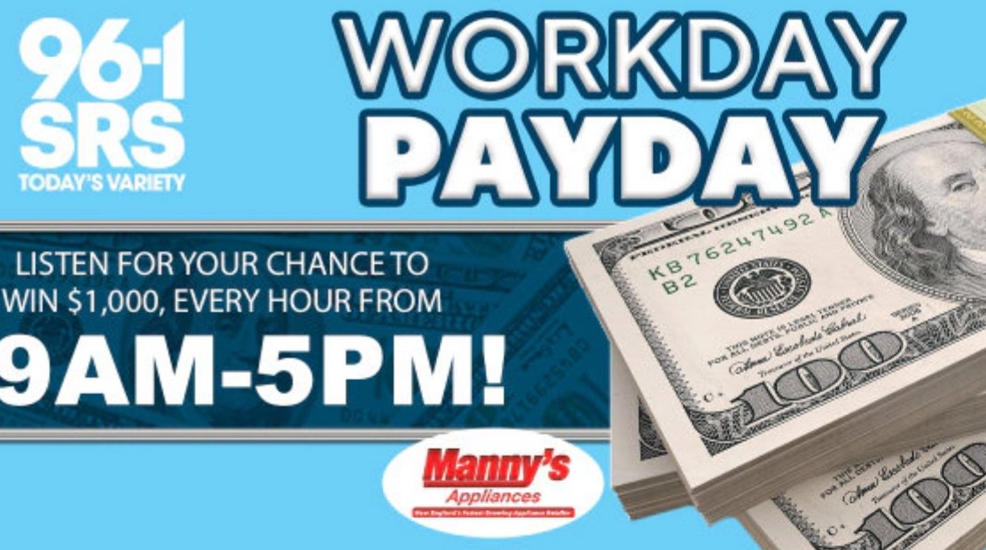 It's a Workday Payday! Your final chance this week to win $1K in minutes with Jeff Stevens! Listen NOW and enter the keyword here: 961srs.iheart.com/promotions/lis…