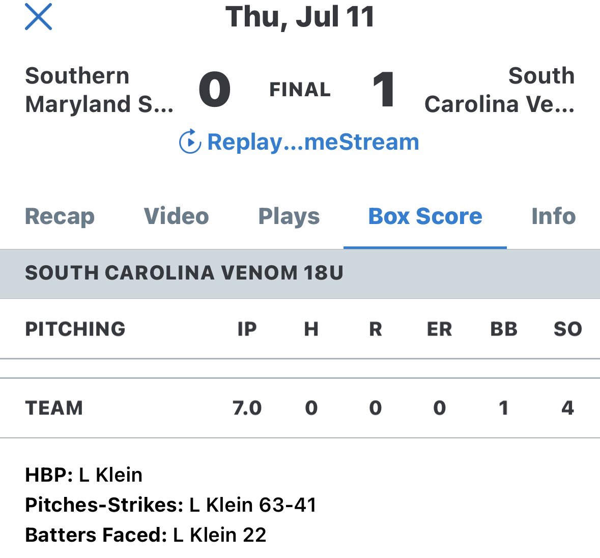 AdamKlein396687's tweet photo. Landon Klein LHP 2027 Complete game no hitter @JacobSimmons07 @STJSHARKSBSBALL @OTZ_Sports https://t.co/NjEGt5MPBG