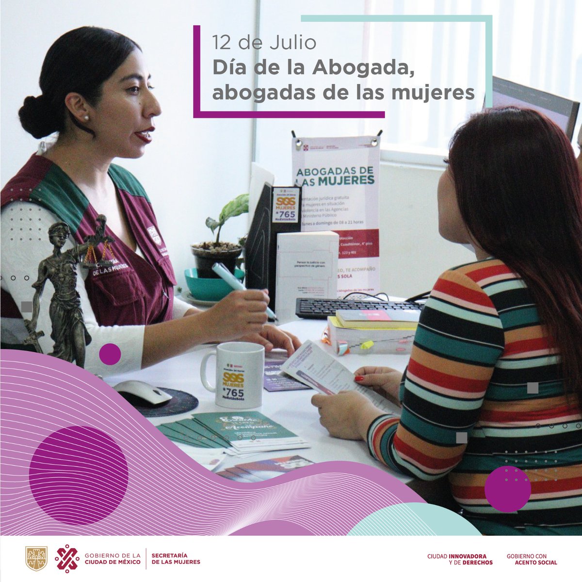 SeMujeresCDMX's tweet photo. ⚖️Día de la Abogada y el Abogado⚖️

Reconocemos a todas las personas profesionales que trabajan para garantizar que las mujeres tengan acceso a la justicia, especialmente a quienes laboran en nuestras #LUNAS y a nuestras #AbogadasDeLasMujeres.

¡Felicidades!💜🫂 https://t.co/Fnnt7uZK58