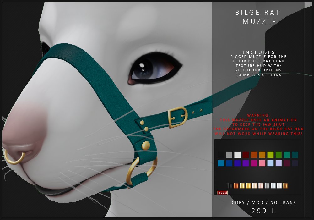 Some pretty eyeshadow and rigged muzzle for Ichor ( <a href="/UmbieQT/">Rhyll</a> ) 's Bilge rat head : D will be avail at the release party at Furry Fashion's Lily Vale Lounge this Saturday 07/13/24.