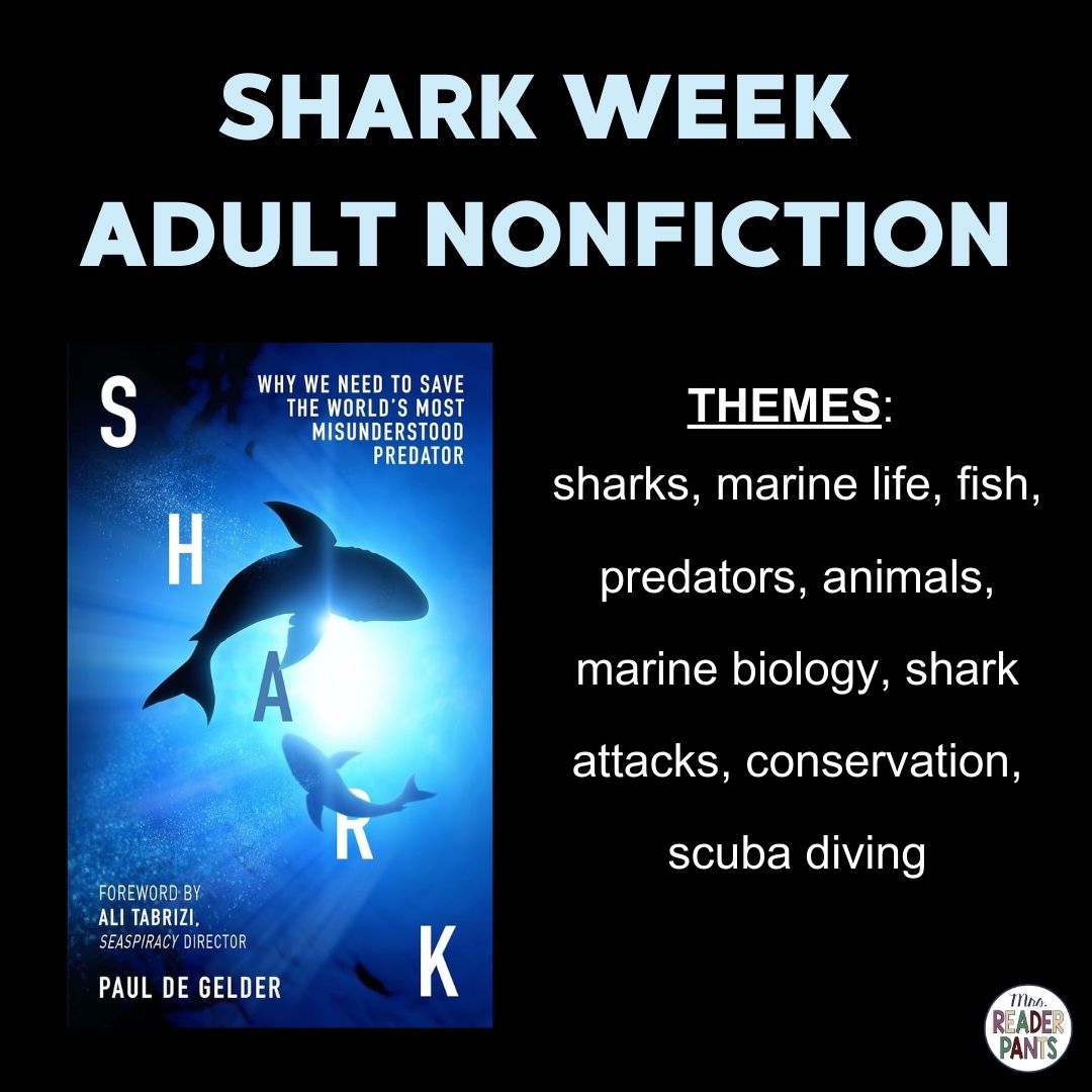 Today's Shark Week book recommendation is for adult readers, but it also works for high schoolers. This is narrative nonfiction about sharks and shark conservation. Great for teens and adults interesting in marine biology and scuba diving!

Shark is by Paul de Gelder.

#sharkweek