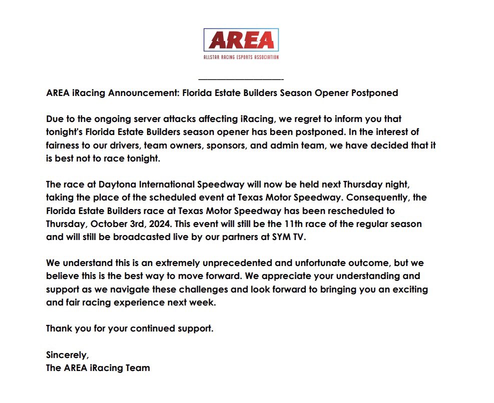 AREA iRacing tweet media