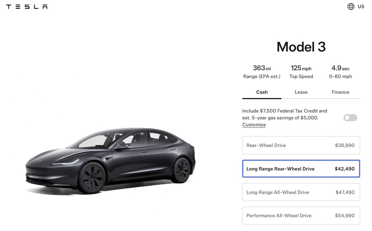 $TSLA
BREAKING : Tesla Launches New Model 3 Long Range RWD. ❤️‍🔥

The starting price is 42,490!
