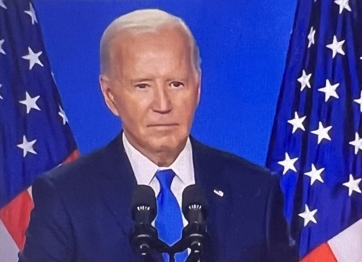 marionmckeone's tweet photo. Improved performance from #Biden during almost one hour press conference. Makes determination to keep running clear but seems to open door to possible alternatives - noted he doesn’t think he’s the only candidate who could beat #Trump. https://t.co/anRquZJQz7