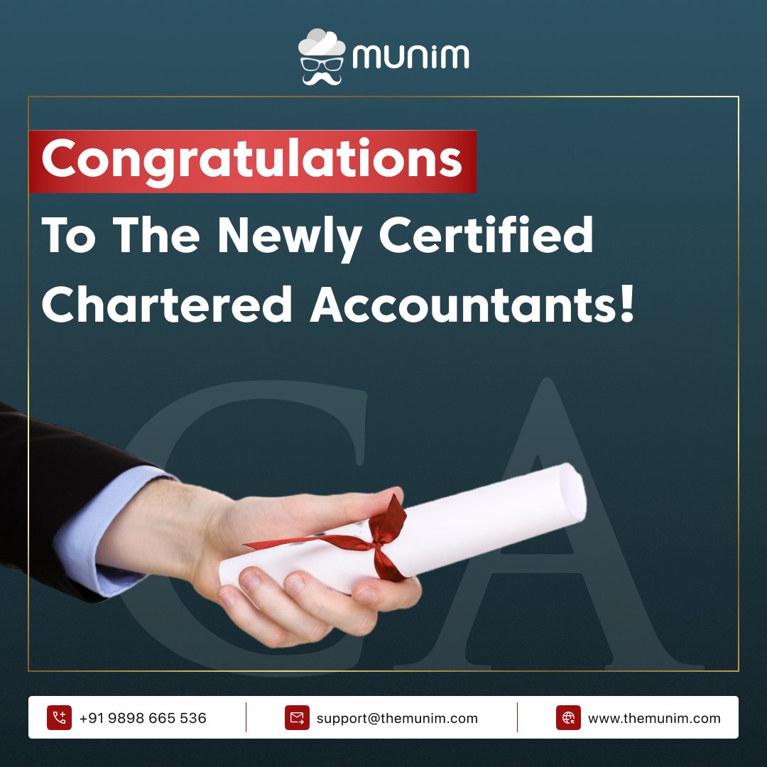 munimerp's tweet photo. 🤗The team of Munim wishes heartfelt congratulations to the newly certified Chartered Accountants! 🎯
We know the journey wasn't easy, but your dedication and hard work have paid off. Get ready to conquer the world of finance!
#NewCAs #accounting #ProudMoment #bookkeeping https://t.co/iirtHFokgd