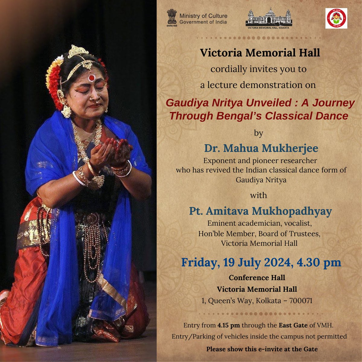 victoriamemkol's tweet photo. Join us for an enchanting lecture demonstration on Gaudiya Nritya. Experience the grace, rhythm and beauty of this traditional Bengali dance form.
#vmh #victoriamemorialhall #gaudiyanritya #dance #lecturedemonstration https://t.co/Oi0IGHGjX8