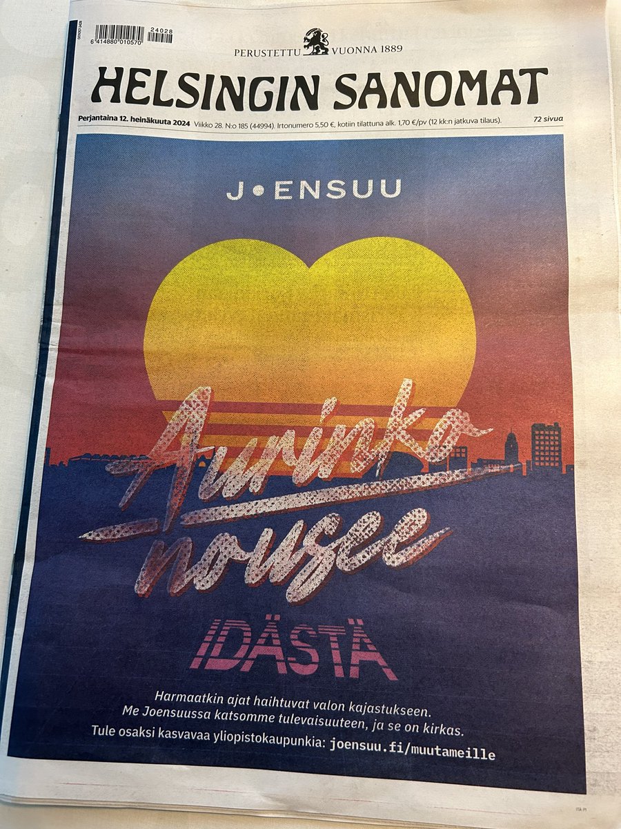 Harmaatkin ajat haihtuvat valon kajastukseen. Me Joensuussa katsomme tulevaisuuteen, ja se on kirkas. <a href="/Joensuu_fi/">Joensuun kaupunki</a> <a href="/hsfi/">Helsingin Sanomat</a> #Joensuu #MuutaMeille #AurinkoNouseeIdästä

Tule osaksi kasvavaa yliopistokaupunkia:
joensuu.fi/muutameille