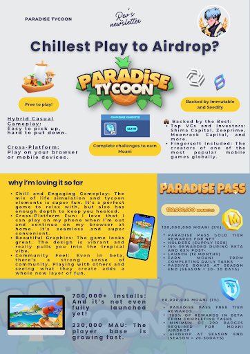 Have you heard of NFT Crafting? Well it’s part of Paradise Tycoon’s Beta 3 new features and you should definitely check it out!

It’s ya boi rev here for another Rev-iew! Have you heard of a chill play to airdrop game? Well you’re in luck because i’ve been playing Paradise Tycoon