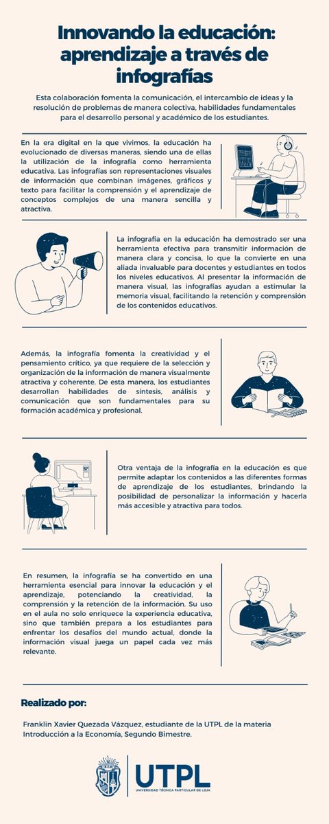 XavierQ87's tweet photo. Innovando la educación:
Aprendizaje a través de infografias
La utilización de infografías en la educación fomenta la creatividad, el pensamiento crítico y la capacidad de síntesis de los estudiantes.
@marycistica 
#EconTwitterUTPL https://t.co/mvgg5DUuwe