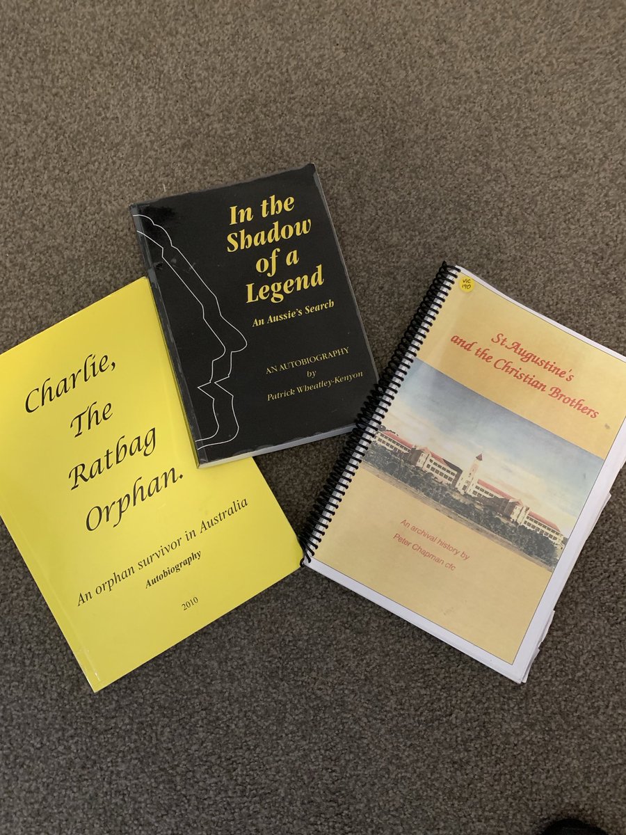 CLAN_AU's tweet photo. These 3 books on StAugustine’s Orphanage #Geelong have been borrowed by a daughter lives in #Newcastle 
Still trying to find her Father identity &amp; family history 
Was a private placement man named Joseph Mansour paid for him 2B in StAs 
NOT a #WardoftheState 
FamilyHistoryMatters https://t.co/kroaLR7v7Y