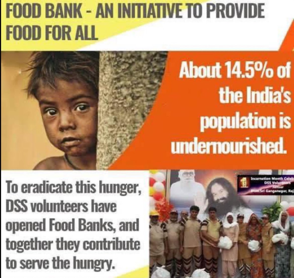 ParmarAnjli7's tweet photo. Food is basic need to live but many people can't afford meal 1 time. So, Let's also Fast for humanity &amp; feed d hungry.Lakhs of Dera Sacha Sauda volunteers fast once in a week&amp; #FreeRationDistribution that day's food or money to the Food Bank by the Guidance Of Saint Ram Rahim ji https://t.co/LhSIH4rx6C