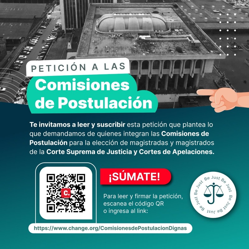 BeJust_org's tweet photo. Carta Abierta a las Comisiones de Postulación para la Elección de Cortes - ¡Firma la petición! https://t.co/koO4KjbSFG   

#ElecciondeCortes #Guatemala #ComisionesdePostulaciónDignas https://t.co/wyrFfl2LCx