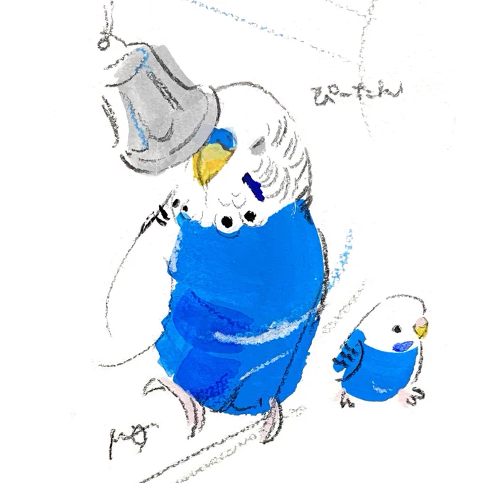 オーダー作品のご紹介ベルにうっとりセキセイインコさんです小さな鳥さんのお人形も添えました#小鳥のアートフェスタ in ABENO(会期は終了しました) 