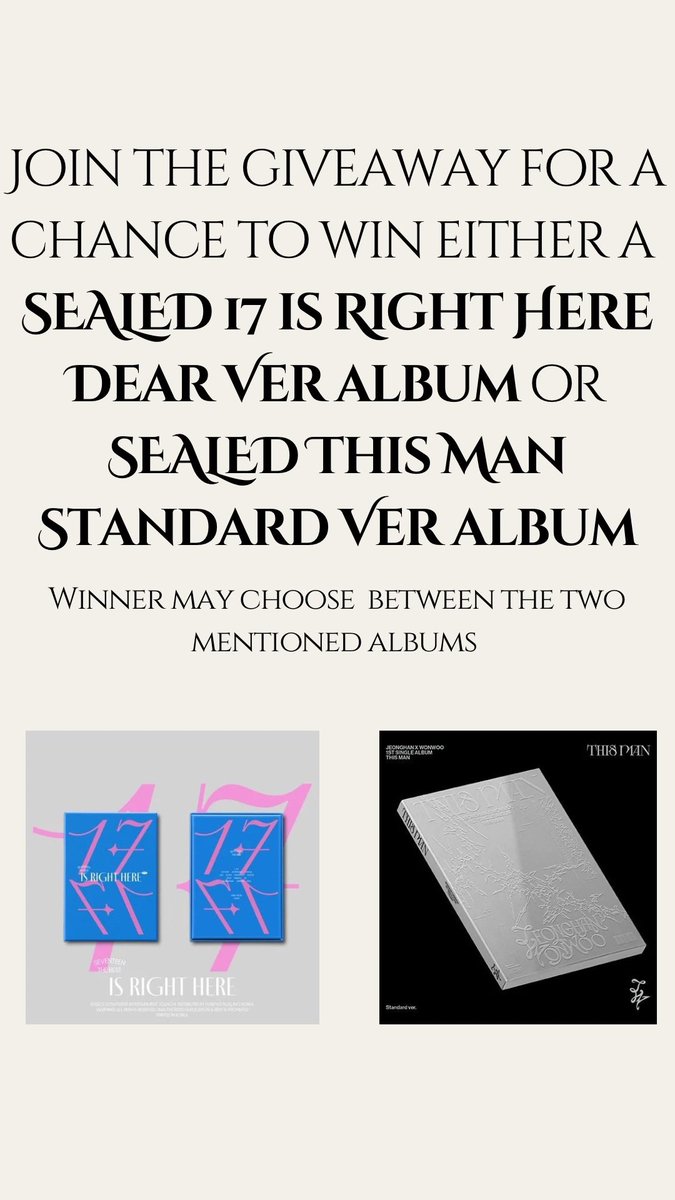 Etiennedelulu's tweet photo. GIVEAWAY TIME!! 

Check bio or comment section for more info and giveaway link!

#giveaway #thismanalbumgiveaway #THISMAN #17isrightheredearver #17isrighthere #au #auwriter #seventeenmerch #dearversion #THISMANstandardver #lucarusso #lucarussoau #lucarussoaugiveaway https://t.co/uuxNXXpXSl
