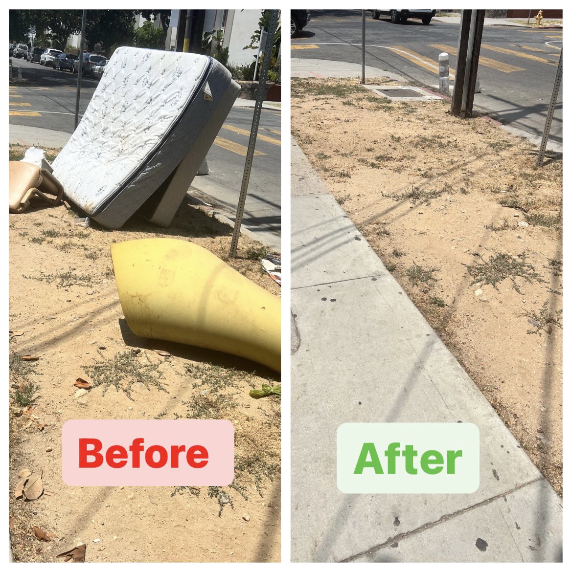 LABornRaised13's tweet photo. Before & afterโฆReported on Tuesday on the MyLA311 app, and got taken care of today. Thank you @MyLA311 & @LACitySAN! One way you can take care of your neighborhood, is by submitting service requests. #beforeandafter #before #after #bulkyitems #MyLA311 #thankyou #LACitySanitation #LosAngeles #LA