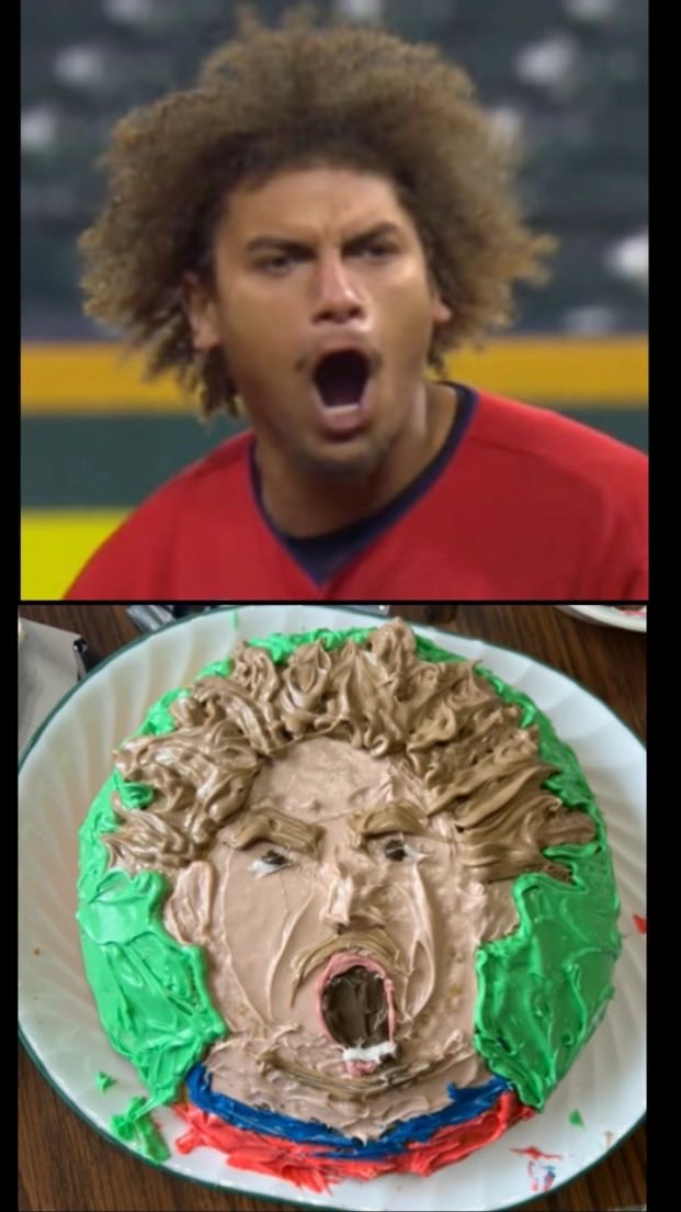 My daughter loves watching the Guardians. She made this cake just for the heck of it and decorated it with Josh Naylor’s face. She loves those Naylor brothers. ⁦<a href="/CleGuardians/">Cleveland Guardians</a>⁩ #ForTheLand