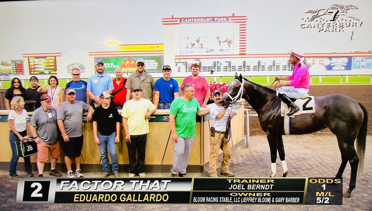 Bloom Racing Stable (@bloomracing) on Twitter photo Our filly Factor That breaks her maiden in wire to wire fashion <a href="/CanterburyPark/">Canterbury Park</a>.
Thank you to trainer Joel Berndt and jockey Eduardo Gallardo for an awesome ride.
Congrats to our partner Gary Barber. Our filly Factor That breaks her maiden in wire to wire fashion <a href="/CanterburyPark/">Canterbury Park</a>.
Thank you to trainer Joel Berndt and jockey Eduardo Gallardo for an awesome ride.
Congrats to our partner Gary Barber.
