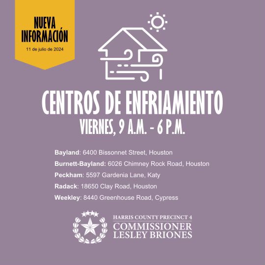 Please help us share this information about Friday's resources.
We are in this together.
Stay safe, Harris County.
#HCPrecinct4
#Beryl