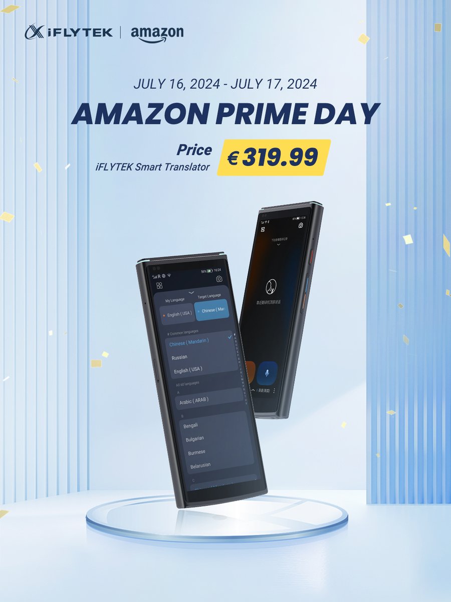 iflytek1999's tweet image. 🌟Discover the #iFLYTEK #SmartTranslator at its lowest price on #Amazon from July 16-17. Whether you’re exploring new languages or enhancing your communication, our Smart Translator is your perfect travel companion. 🌐✈️
🛒 Shop Now on Amazon: amazon.com/stores/iFLYTEK…
#PrimeDay