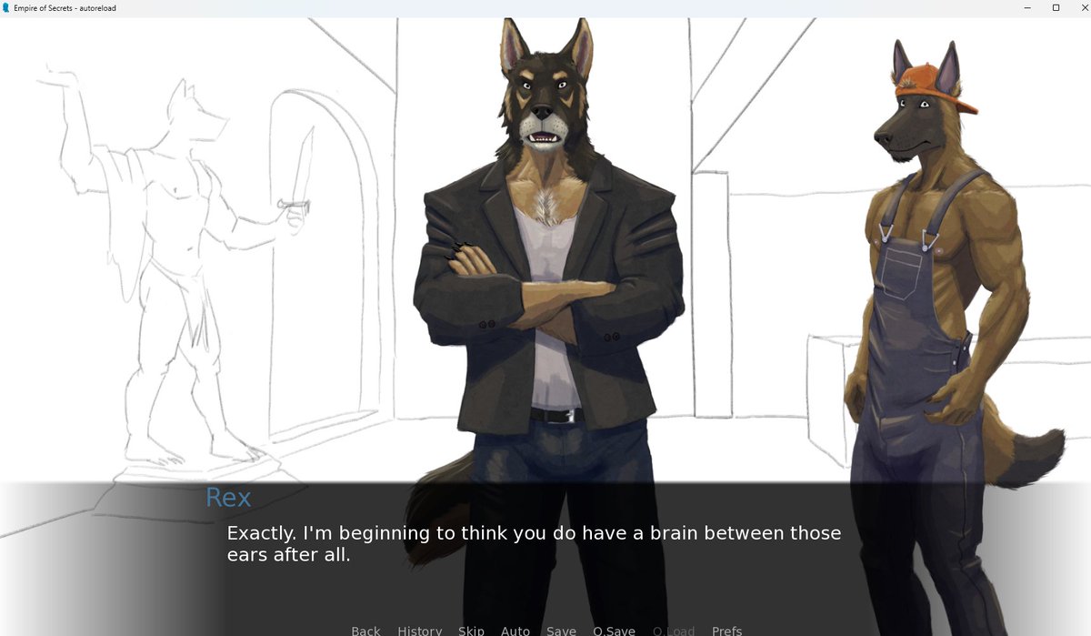 SampsonWoof's tweet photo. Uncle Rex isn't exactly the most gentle of beasts towards the player. #EmpireOfSecretsVN https://t.co/tRUtGBCB6K