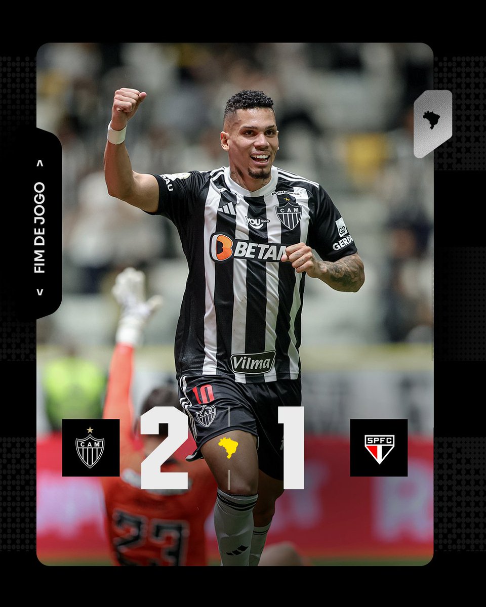 Atletico's tweet photo. 💪🏾⚫⚪ FIM DE JOGO: COM DOIS GOLS NA ETAPA INICIAL, #GALO VENCE O SÃO PAULO NA @ARENAMRV E CONQUISTA MAIS TRÊS PONTOS NO @BRASILEIRAO!

⚽ VARGAS E PAULINHO MARCARAM 

#VamoGalo #CAMxSPFC 🏴🏳️ https://t.co/KGeLwT4TUF