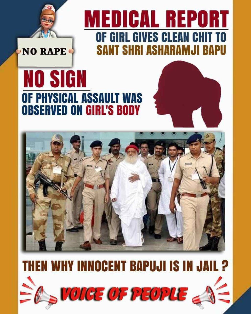 They say justice delayed is justice denied. But in this particular case of Sant Shri Asharamji Bapu, it seems Justice is Openly denied as it is very evident from the series of events.

The medical examination of the complainant rules out the allegations of rape or any physical