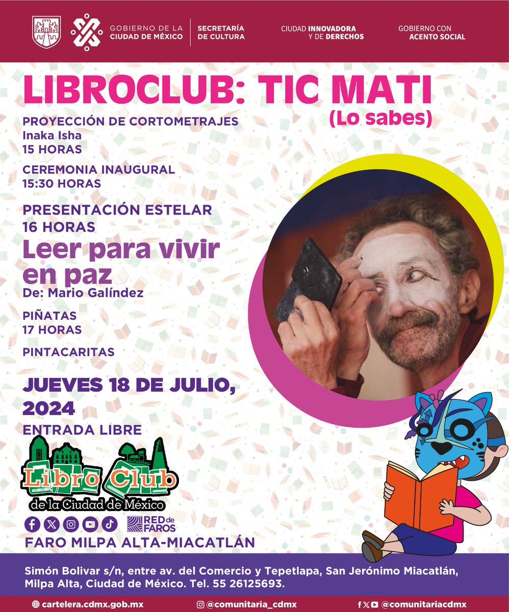 Faro_Miacatlan's tweet photo. En la FARO Miacatlán tendremos la inauguración del Libro Club TIC-MATI con la participación de Mario Galíndez. Habrá piñatas y pintacaritas!!!!
#REDdeFAROS #FAROMiacatlán #MilpaAlta  #LibroClub https://t.co/2r8sSudSxe