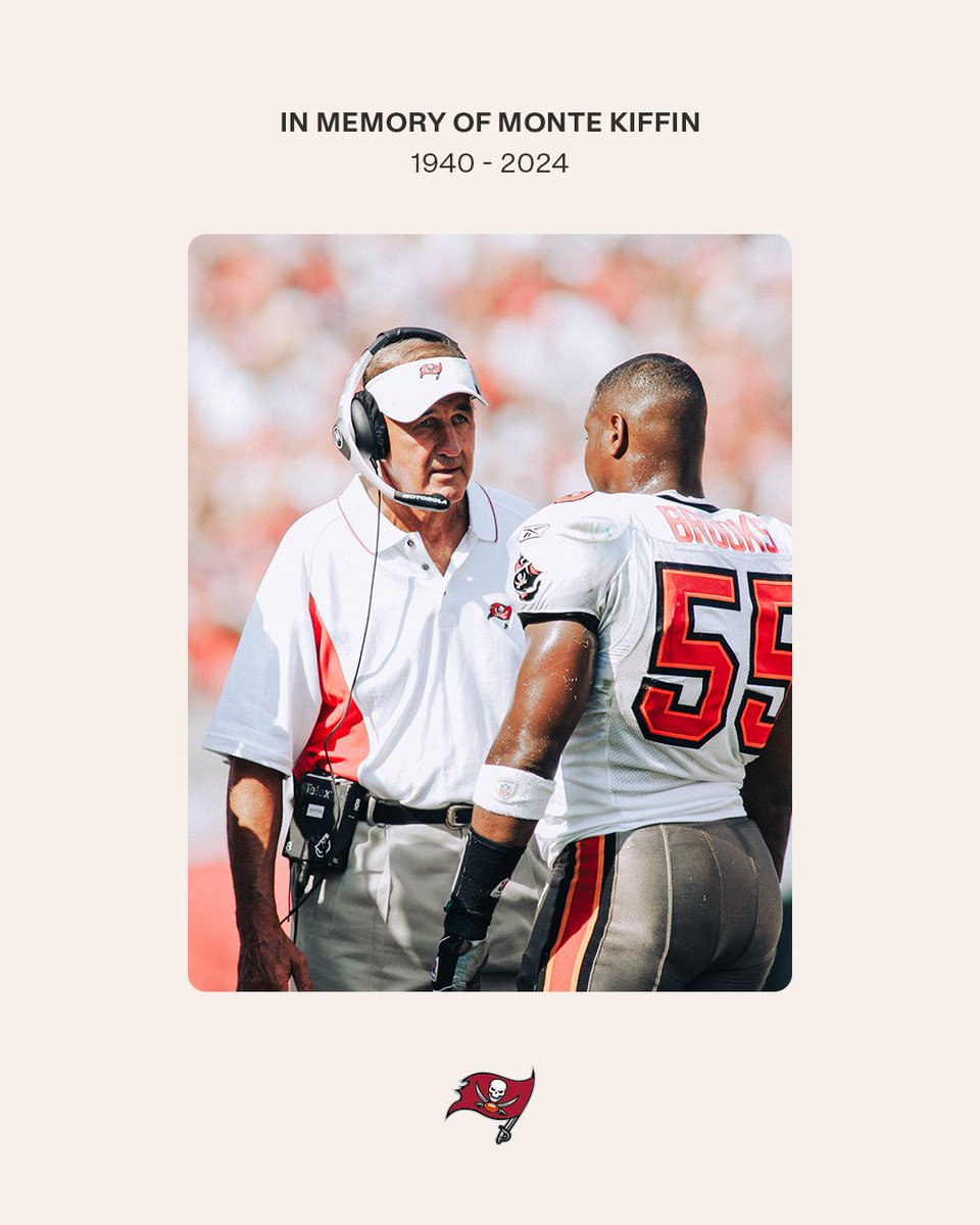 Buccaneers's tweet photo. The Buccaneers organization is in mourning at the news that Monte Kiffin, one of the most iconic coaches in NFL history, passed away at the age of 84.

https://t.co/40TY7Mb4AG https://t.co/YbdoPHP2lF