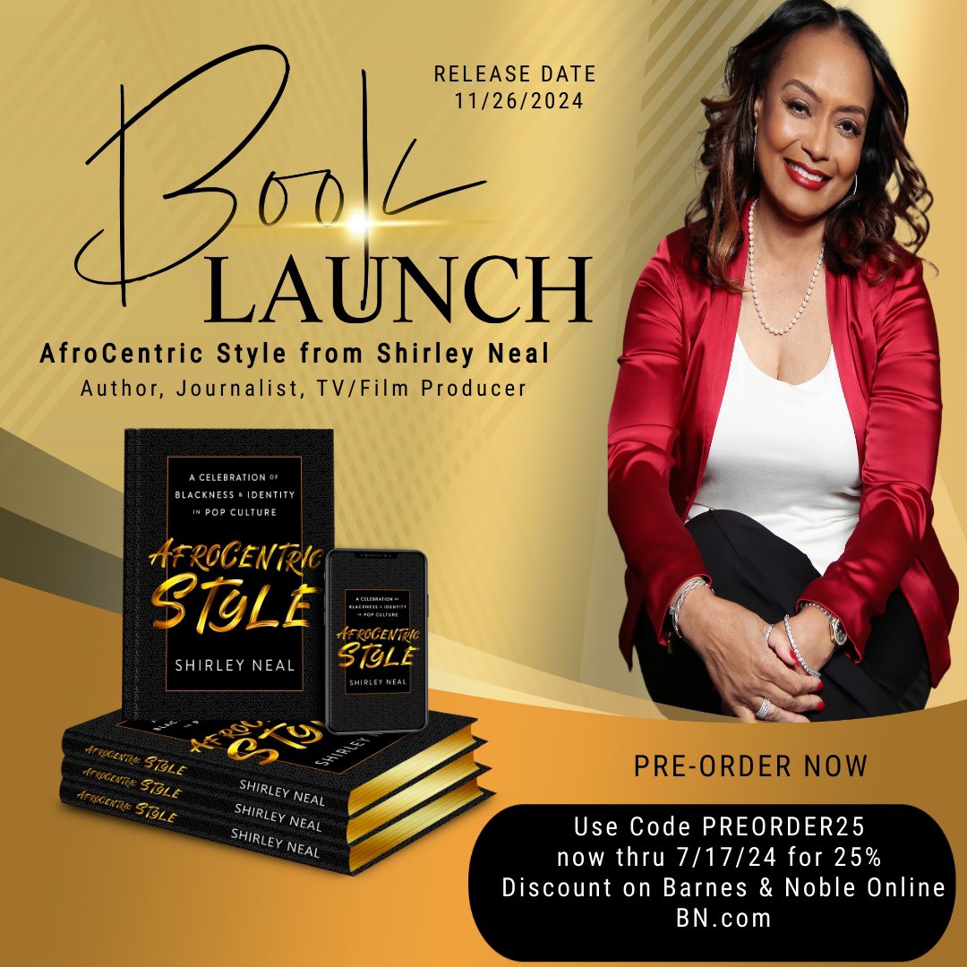 ParkhillNeal's tweet photo. Great News! My long-awaited new book, AFROCENTRIC STYLE: A CELEBRATION OF BLACKNESS & IDENTITY IN POP CULTURE, drops November 26th, but @barnesandnoble is offering huge discounts for pre-orders now through July 17th if you use the code PREORDER25 at checkout. Premium and Rewards members get 25% off all pre-orders. Premium members also get double stamps and an additional 10% off. It's a great gift book and will arrive in time for the holidays.