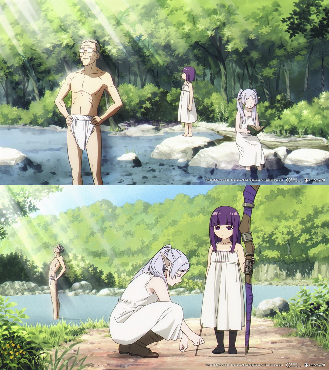 Crunchyroll's tweet image. Chillin' by the river with Frieren! What are your favorite summer activities? 🌊🌿 (via Frieren: Beyond Journey's End)