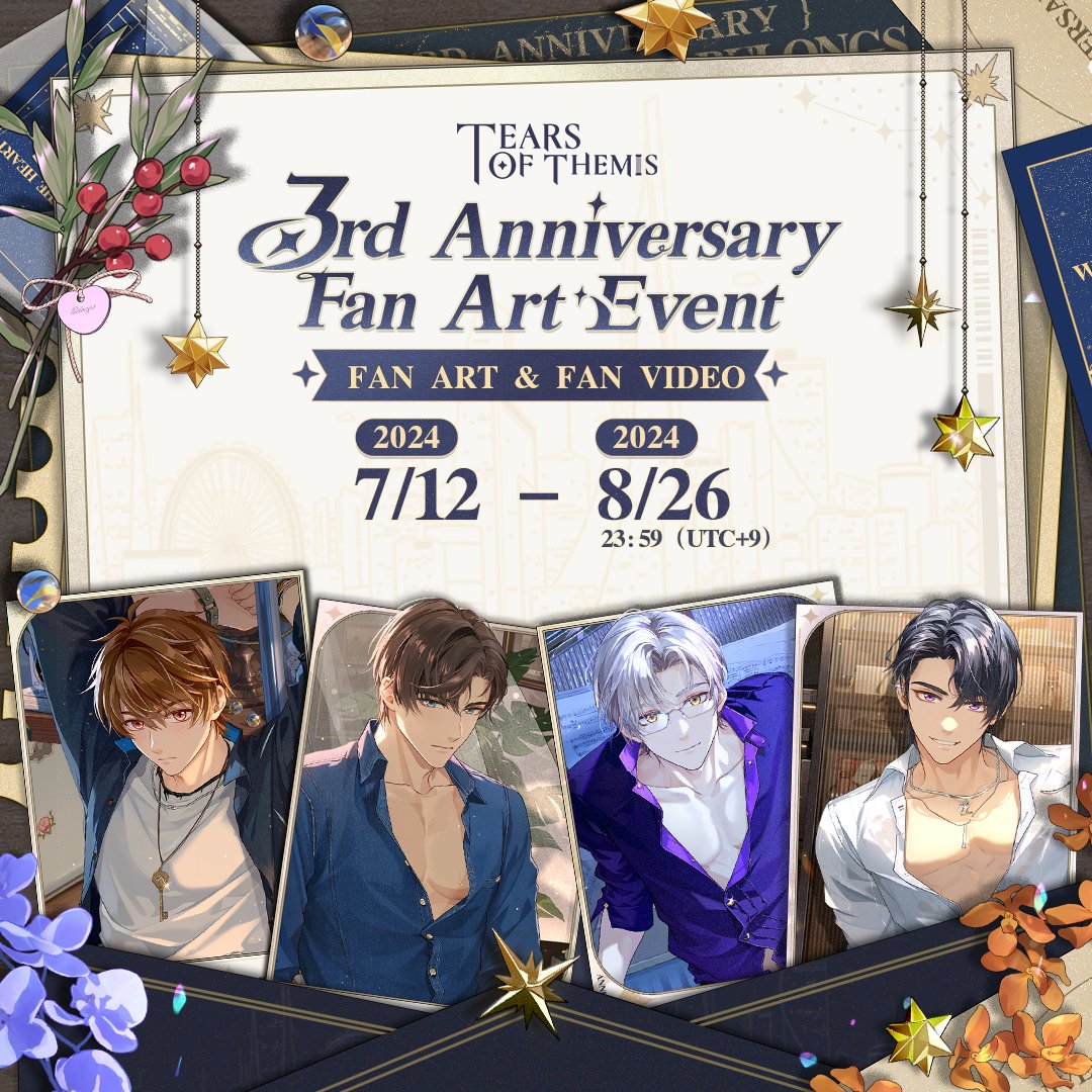 TearsofThemisEN's tweet photo. ✦3rd Anniv. Fan Art Event✦ Win an iPad and more!

🎁 Follow &amp; repost to win a 50USD App Store/Google Play gift card on 7/18
💝 Hit 300 submissions to unlock S-Chip ×100!

Publish your artwork with #TearsOfThemis #ToT3rdAnniv #FanArt &amp; submit your info! >>https://t.co/OYou0LMo5B https://t.co/459ms6HtWU