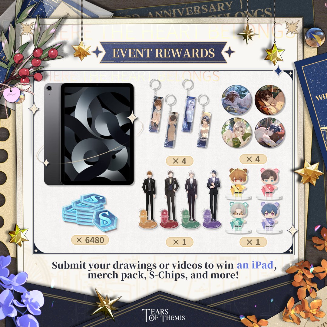 ✦3rd Anniv. Fan Art Event✦ Win an iPad and more!

🎁 Follow &amp; repost to win a 50USD App Store/Google Play gift card on 7/18
💝 Hit 300 submissions to unlock S-Chip ×100!

Publish your artwork with #TearsOfThemis #ToT3rdAnniv #FanArt &amp; submit your info! >>hoyo.link/8mjjFBAL