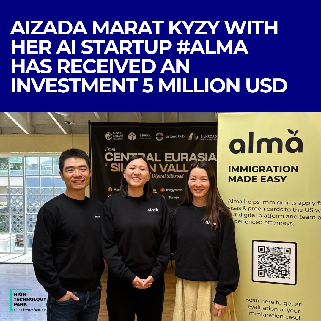 htp_kg's tweet image. Our compatriot, Harvard graduate Aizada Marat Kyzy, with her startup Alma, has received an investment of 5.1 million dollars. 
📷 Congratulations to Aizada and the Alma team on this achievement! 
#Alma #TechCrunch #AI #StartupSuccess #SiliconValley   #LiveinKGWorkWiththeWorld