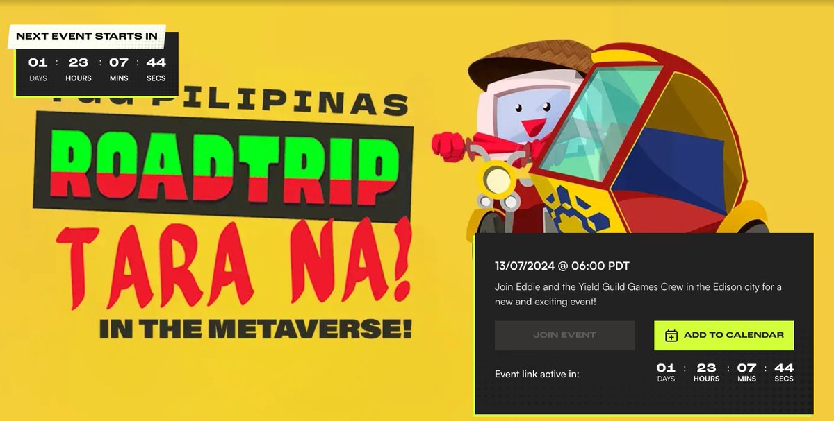 Somnia_Network's tweet photo. 1/ 🚀 Gear up, Somniacs!

Join @EdisonMetaverse and the @Yggphroadtrip crew for the epic YGG Roadtrip!

👉https://t.co/jiYL1WDZKu

🎉 From July 13-16, immerse yourself in thrilling events, games, and more. Don’t miss the fun—let’s create some unforgettable memories! https://t.co/H0m5EParRF