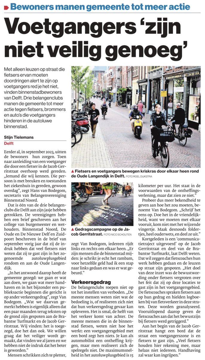 <a href="/ADDelft/">AD Delft</a> :”Voetgangers 'zijn niet veilig genoeg” #Delft
Bewoners manen <a href="/GemeenteDelft/">Gemeente Delft</a> tot meer actie.

Met alleen leuzen op straat die fietsers ervan moeten doordringen alert te zijn op voetgangers red je het niet.