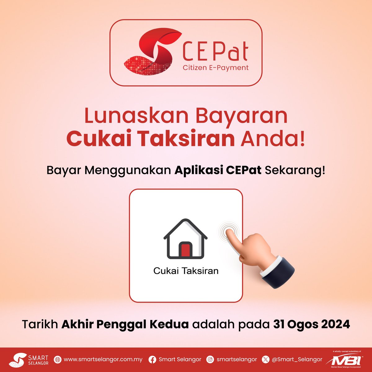 Smart_Selangor's tweet image. Jangan lupa untuk bayar cukai taksiran anda menerusi aplikasi CEPat.

CEPat semak, CEPat bayar!

#CukaiTaksiran #CEPat #SmartSelangor #SSDU
