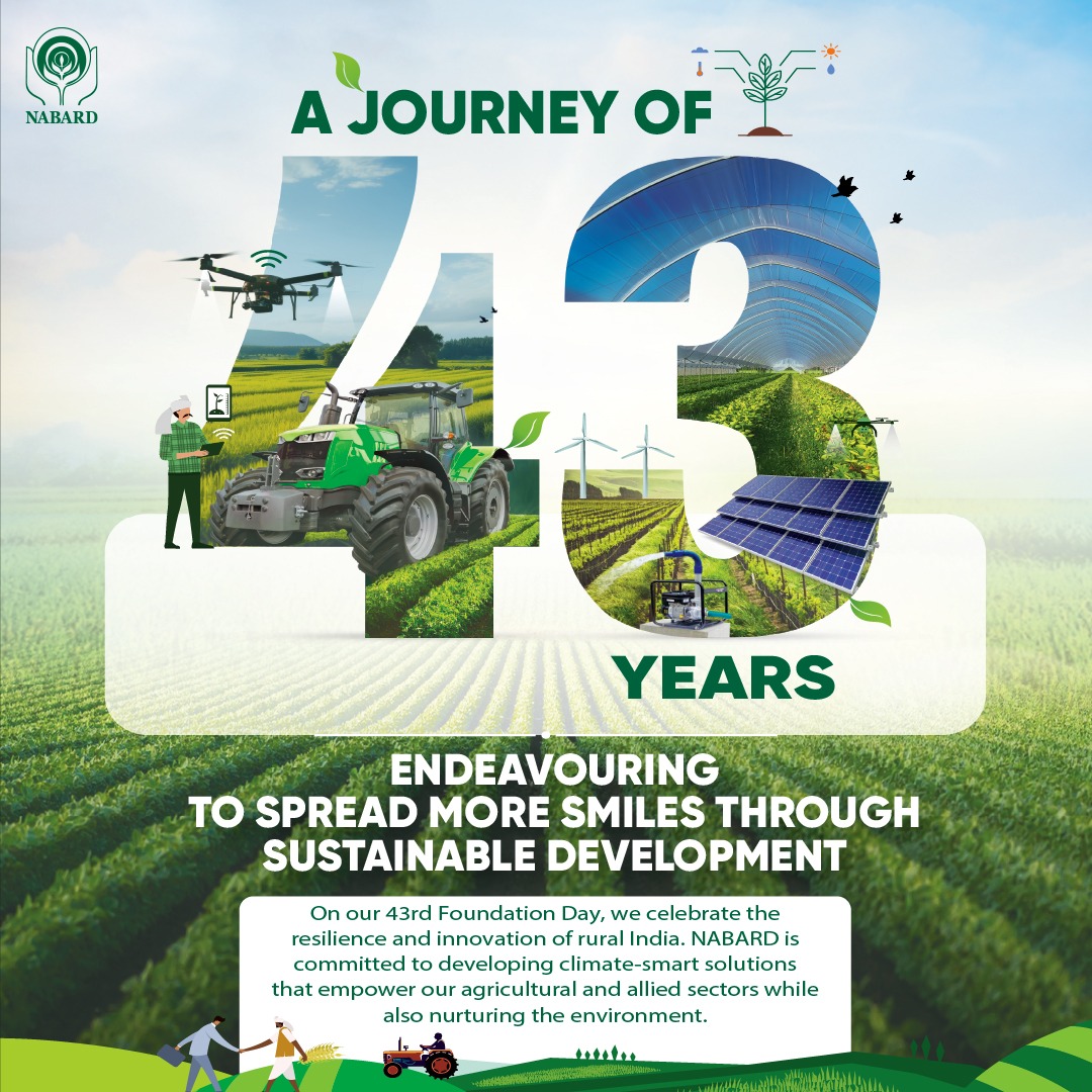 NABARDOnline's tweet photo. Celebrating 43 years of being an integral pillar in rural India's growth story. Here's to many more years of progress in our journey towards transforming rural India and empowering communities! #NABARDFoundationDay

#NABARD #RuralDevelopment #ApexDevelopmentBank (1/2) https://t.co/z4KVJOeFvp