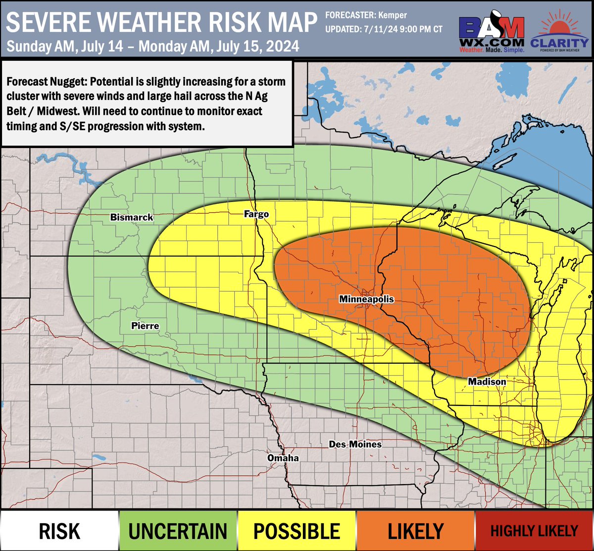 bam_weather's tweet photo. Plenty of ingredients for 1-2 Storm Clusters🌩️to be in play for the Northern Plains into the Great Lakes! Need to watch this area closely as it will have a great impact on the forecast for the Ohio Valley later in the week. 

Damaging Winds and Heavy Rain to have impacts on Corn 🌽

DM us and we'll chat💬more on timing!

#corn #storms #damagingwinds #MNwx #IAwx #WIwx #ILwx